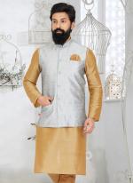 Banarasi Dhupion Grey Wedding Wear Banarasi Work Modi Jacket Kurta Pajama